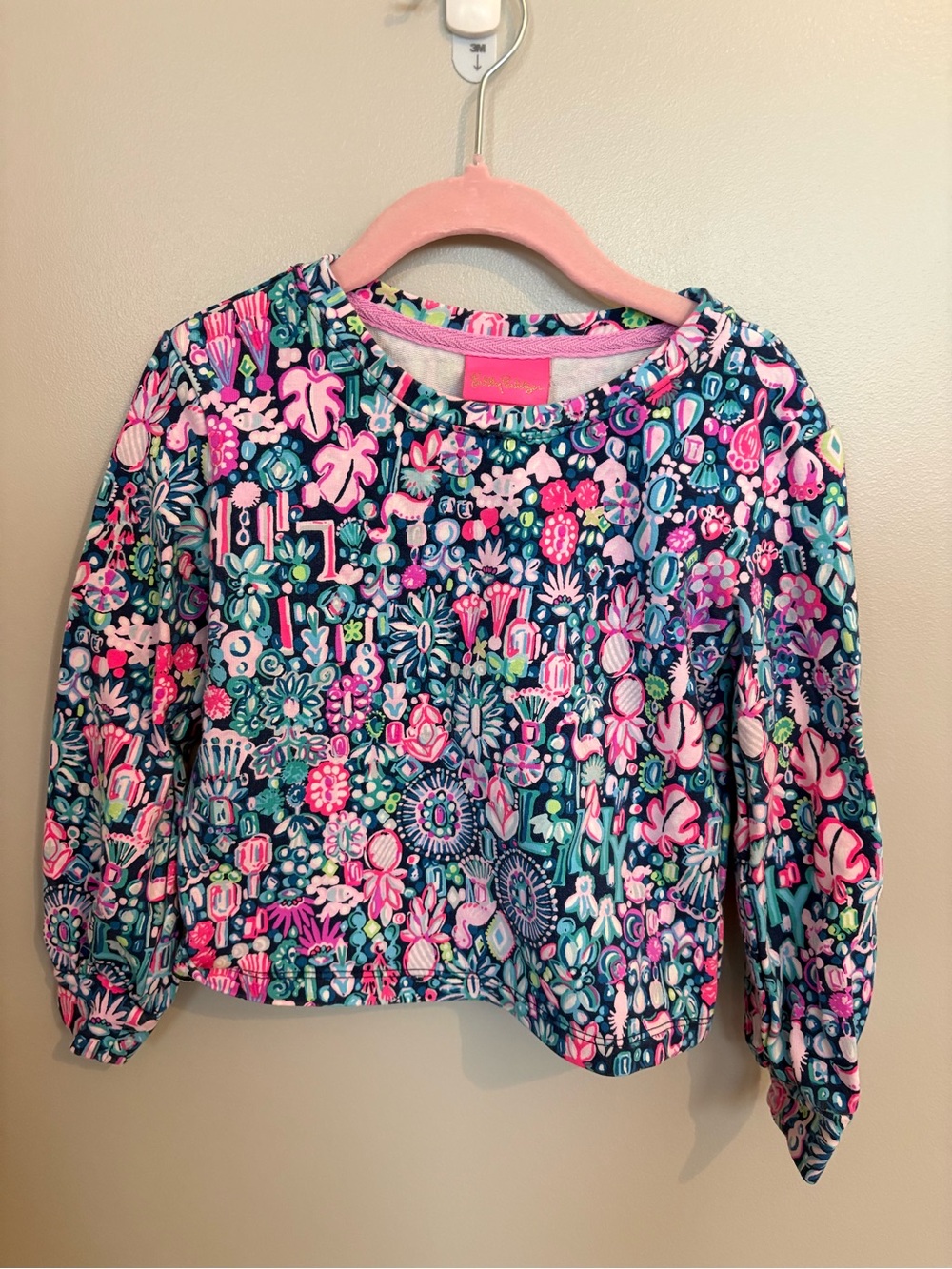 Lilly Pulitzer Navy Floral Long-Sleeve Top with Pink & Teal Accents